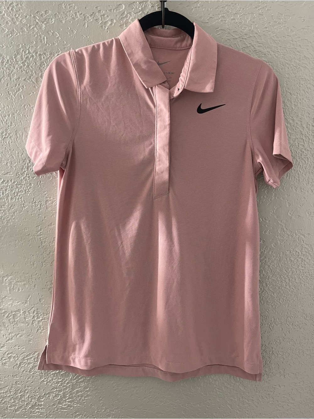 Nike Women’s Light Pink Short-Sleeve Polo with Black Swoosh Small